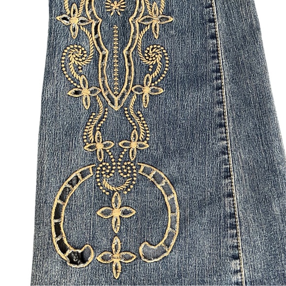 Younique Jeans Juniors 1 Blue Low Rise Flare Leg Butterfly Stretch Y2K - Picture 9 of 14